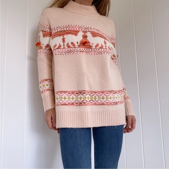 Anthropologie Aimee Alpaca Pompom Blush Pink Peach Mock Neck Sweater Sz XS - Picture 1 of 16